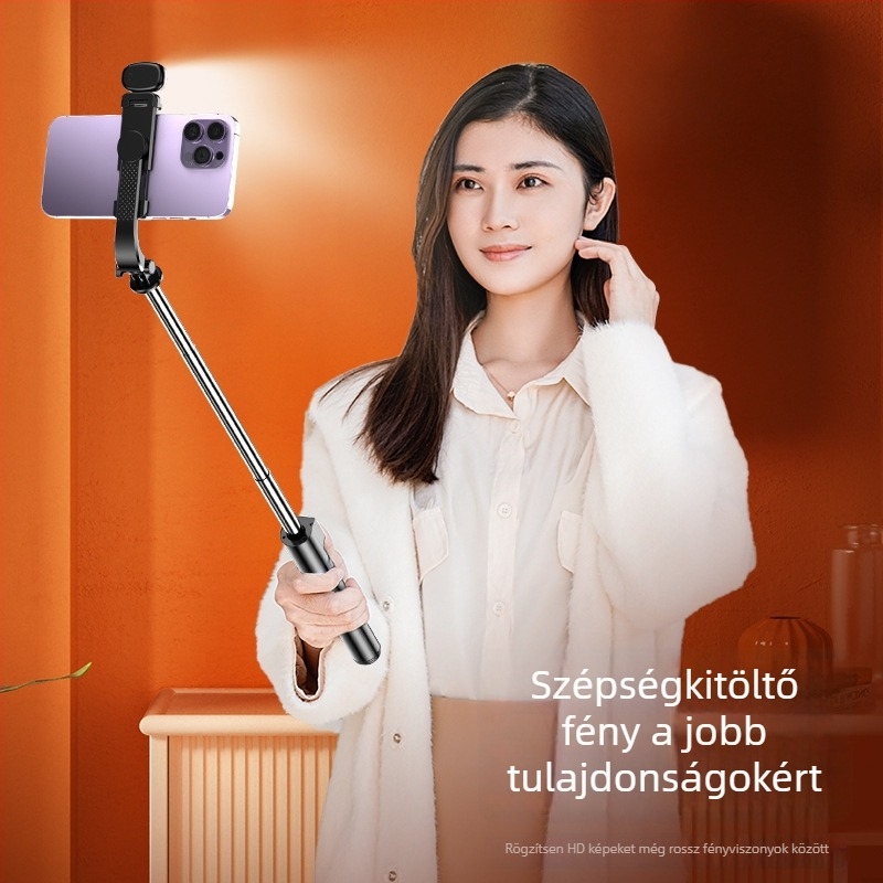 Bluetooth Z130 önarckép pálca – Hordozható mindent egyben kivitel világítással élő közvetítéshez, ötvözet test, távirányító a csomagban, Bluetooth-kapcsolat, kompatibilis állvánnyal