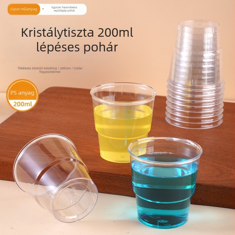 Liye egyszer használatos PS pohár – kör alakú, átlátszó, 101–200 ml, logó nyomtatás lehetséges, tej-tea üzletekhez
