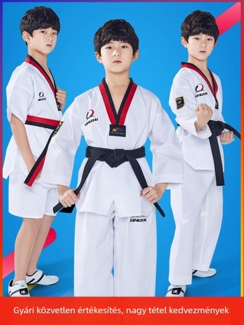 Taekwondo edzésruha készlet, 100% pamut anyagból, pamutszövettel bélelt, alkalmas Taekwondo edzésre gyermekeknek és felnőtteknek