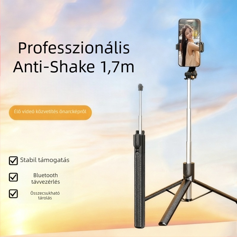 Élő közvetítéshez készült selfie bot, 360° forgás, remegés elleni stabilizáció, Bluetooth, távirányító, kültéri használatra