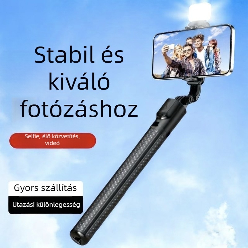 Élő közvetítéshez készült selfie bot, 360° forgás, remegés elleni stabilizáció, Bluetooth, távirányító, kültéri használatra
