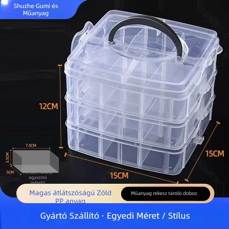 Háromrétegű, leválasztható PP tárolóedény fedővel, testreszabható csomagolási doboz elektronikai alkatrészekhez és ékszerekhez