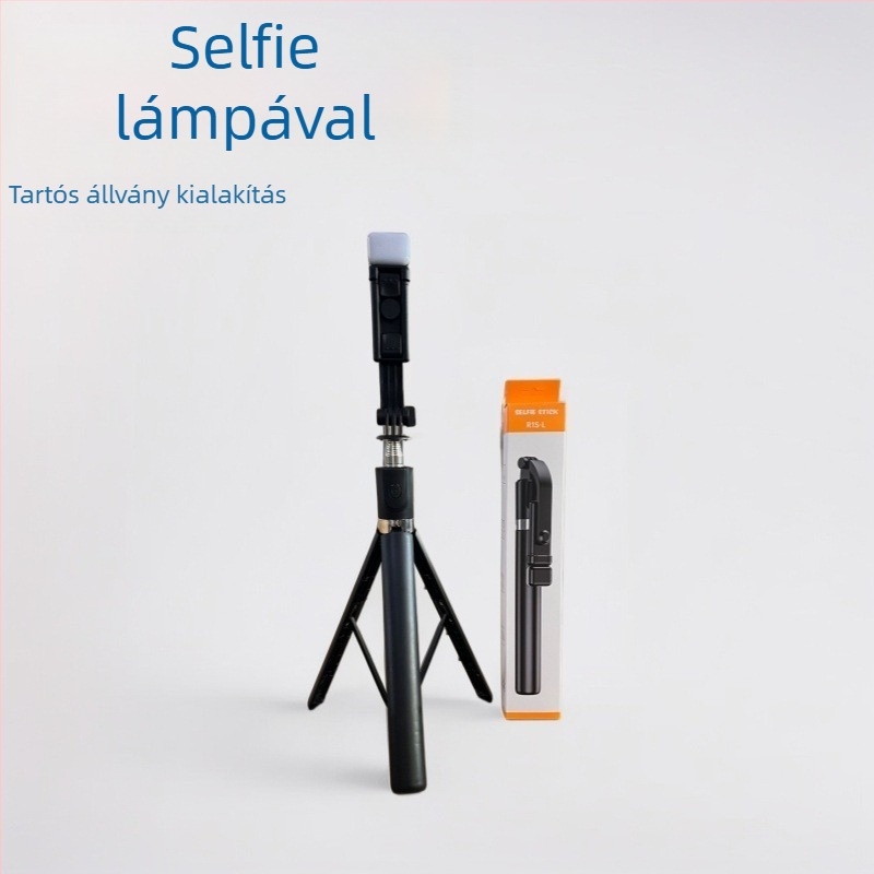 Selfie bot élő közvetítéshez, univerzális állvánnyal, LED világítással, Bluetooth távirányítóval, utazásbarát