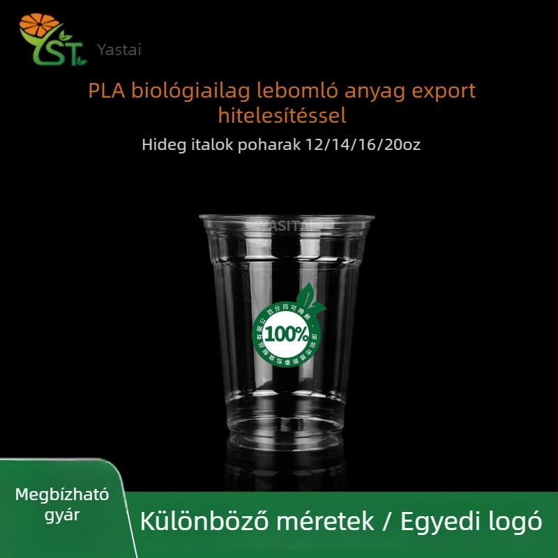 Egyszer használatos PET pohár tej-tea és kávé számára, kerek formájú, 301–400 ml, logóval testre szabható, biológiailag lebomló