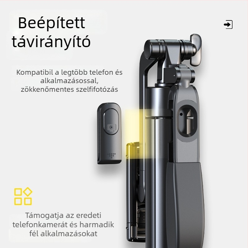 All-In-One újratölthető Bluetooth selfie bot állvánnyal és távirányítóval, anti‑shake, élő közvetítéshez