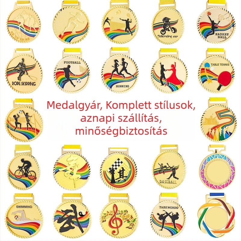 Sporteseményekre tervezett érem, testreszabható, cinkötvözet, logó nyomtatás, tömege 30–70 g