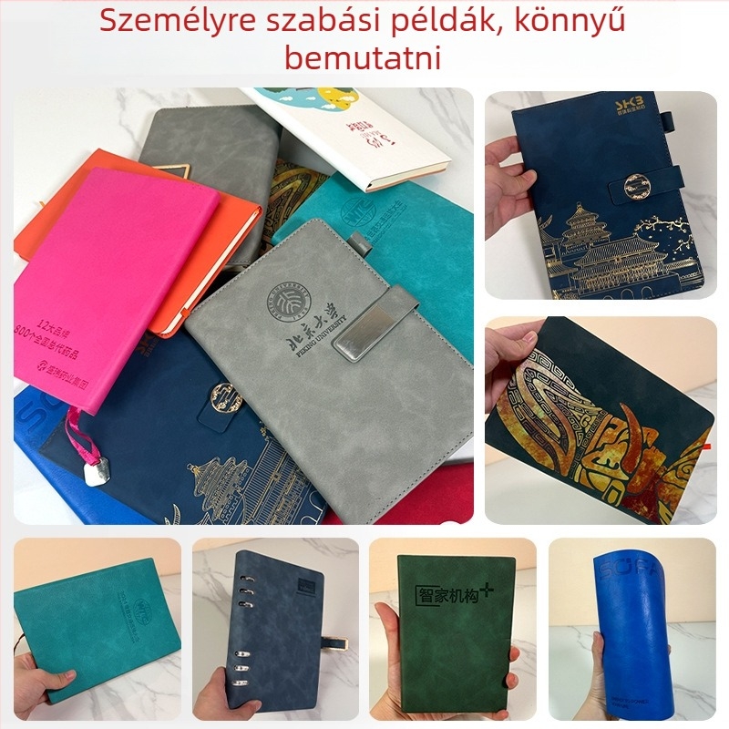 Notesz logóval ellátott, juhbőr borítású notesz, fonott ragasztott kötés, Dowling papír 80 g, 100–200 oldal