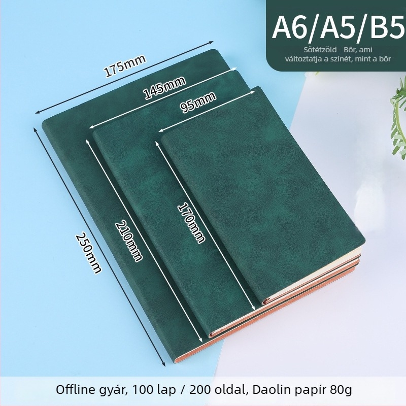Notesz logóval ellátott, juhbőr borítású notesz, fonott ragasztott kötés, Dowling papír 80 g, 100–200 oldal