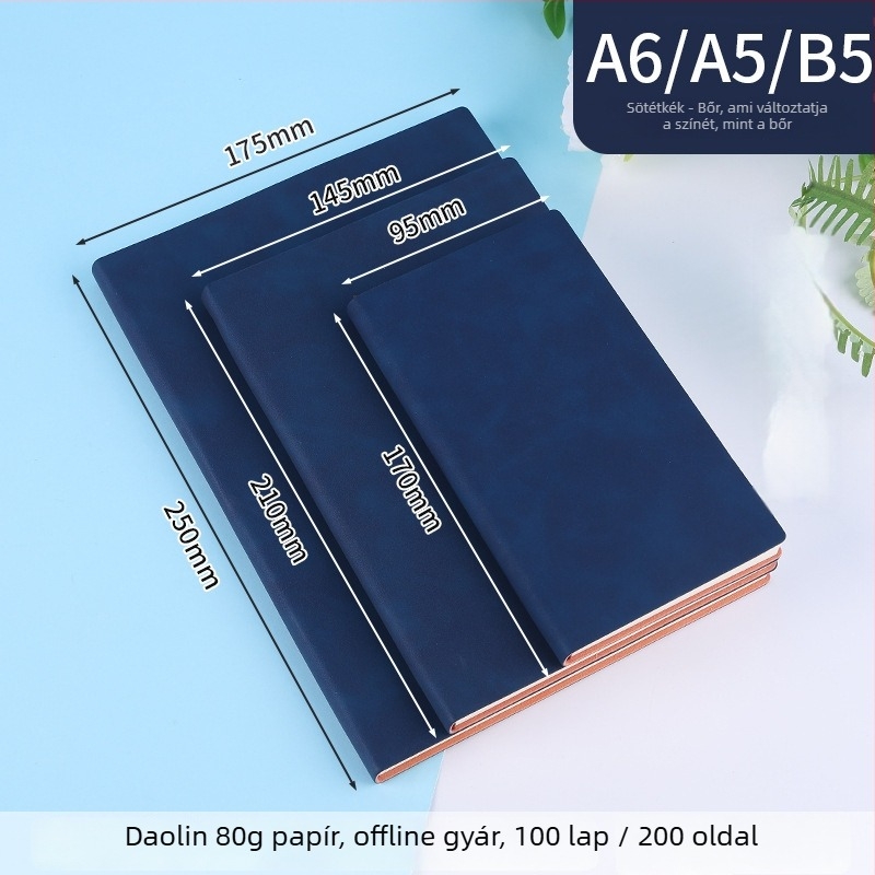 Notesz logóval ellátott, juhbőr borítású notesz, fonott ragasztott kötés, Dowling papír 80 g, 100–200 oldal