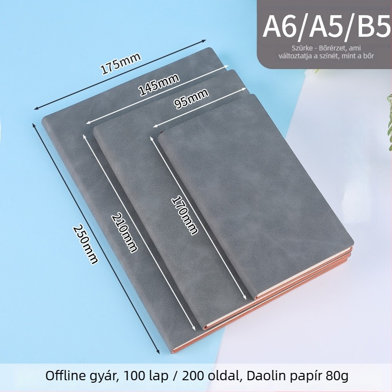 Notesz logóval ellátott, juhbőr borítású notesz, fonott ragasztott kötés, Dowling papír 80 g, 100–200 oldal