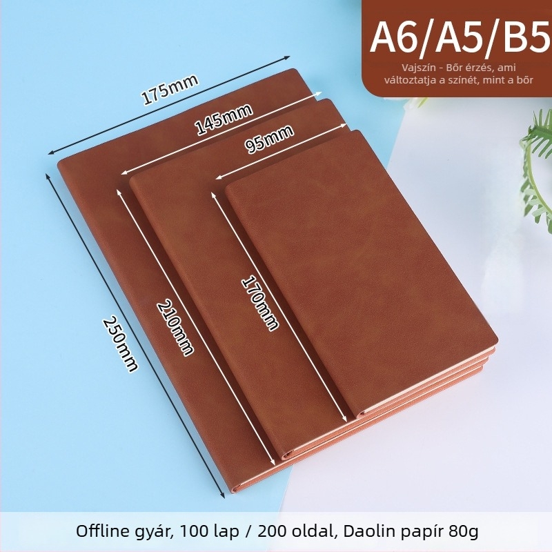 Notesz logóval ellátott, juhbőr borítású notesz, fonott ragasztott kötés, Dowling papír 80 g, 100–200 oldal