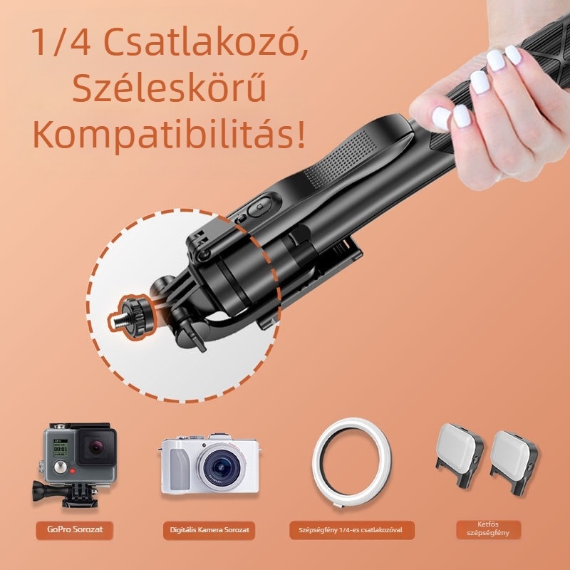 Bluetooth szelfi bot világítással és padlóra álló tripiddal — Modell L16, Alumínium ötvözet, Távirányítóval, Bluetooth, Fény