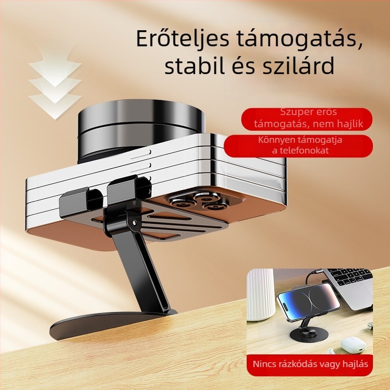 Forgó acél telefon- és tabletartó – asztali, összecsukható, csúszásmentes