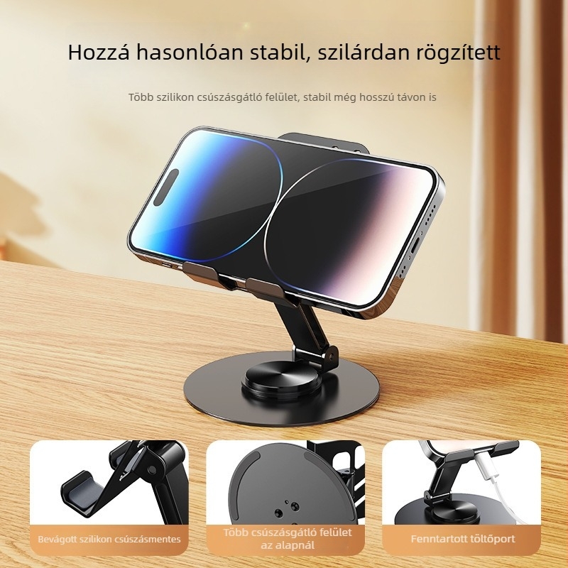 Forgó acél telefon- és tabletartó – asztali, összecsukható, csúszásmentes