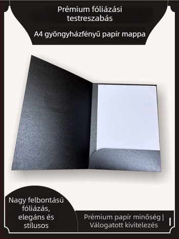 A4-es szerződéses mappa személyre szabott papírtakaróval és aranyozott borítóréteggel, aláírásra és önéletrajzra szánt mappa, előadás szövegéhez anyagok, vállalati függőleges dokumentumtartó