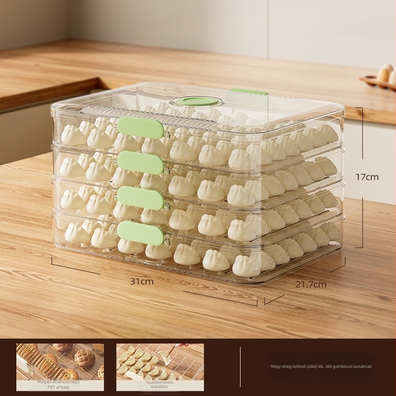Hűtőszekrénybe való dumpling és wonton tároló doboz – PET, Han zhibin, tapadásmentes, gyorsfagyasztás