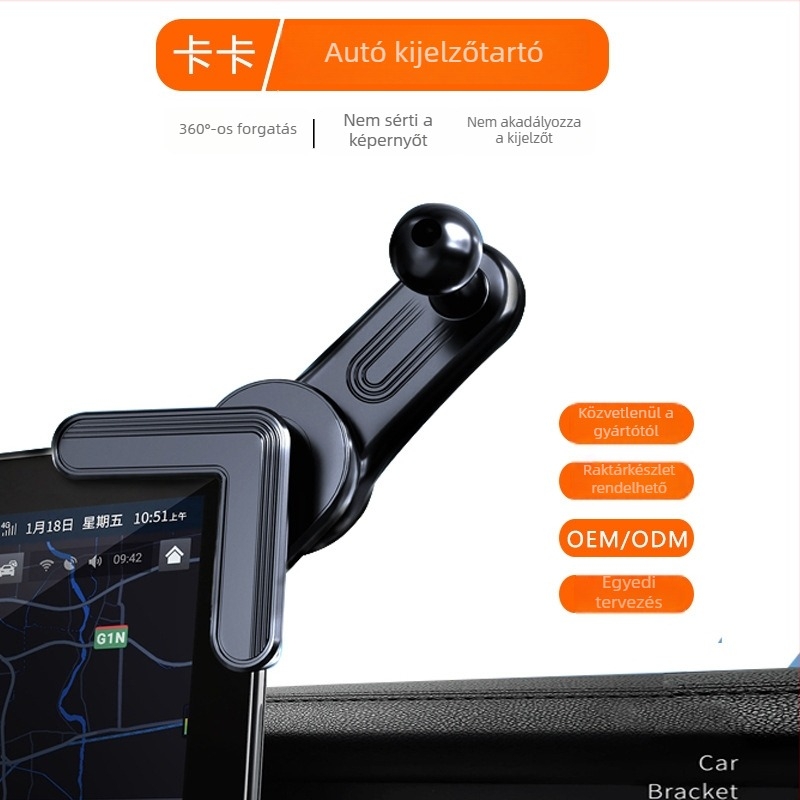 Autótelefon-tartó 360°-os forgással, snap-on rögzítés, a műszerfalhoz, kompatibilis Tesla