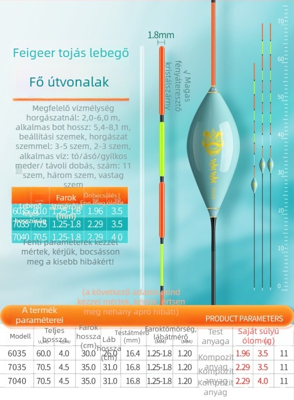 Fisher Hőérzékeny Úszó Kristályfarokkal, Tojás Alakú Formával, Kifejezetten Könnyű Kapásokhoz és Nagy Halakhoz