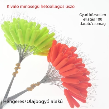 Műanyag hétcsillagos horgász úszó, olíva alakú, hengeres test, aerodinamikus kialakítású, kiegészítő a horgászathoz