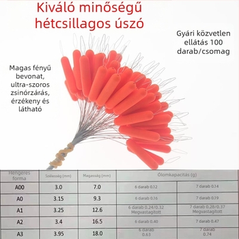 Műanyag hétcsillagos horgász úszó, olíva alakú, hengeres test, aerodinamikus kialakítású, kiegészítő a horgászathoz
