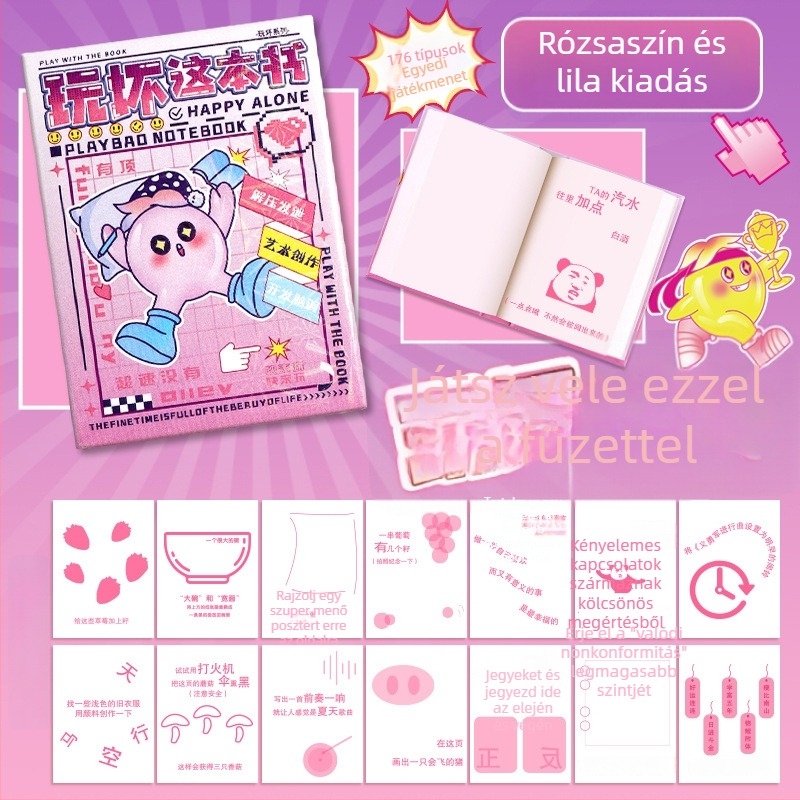 Relaxációs jegyzetfüzet, 176 oldal, ragasztott kötés, papírborító, kawaii japán/koreai stílus