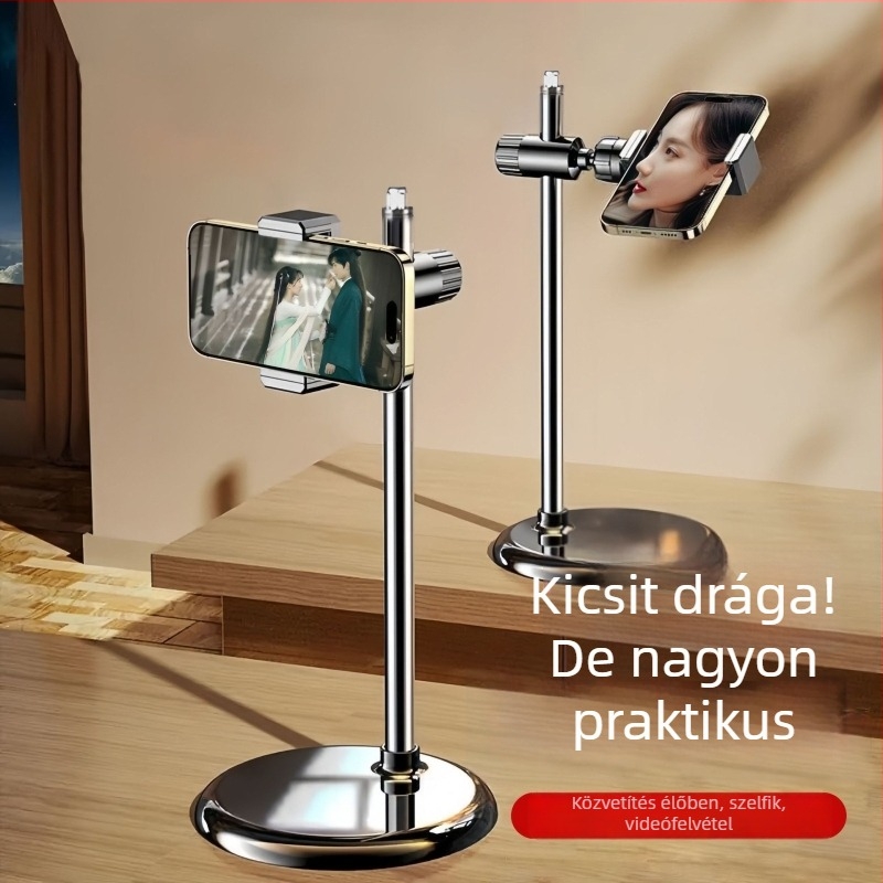 Asztali tartó telefonhoz és tablethez felvételhez, ötvözet+ABS kivitel, általános célú, testreszabás támogatott