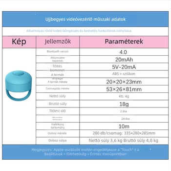 Bluetooth ujjgyűrű szelfikhez, modell ZL-01, Bluetooth 4.0, ABS + szilikagél, tömeg kb. 4 g