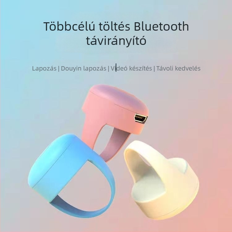 Bluetooth ujjgyűrű szelfikhez, modell ZL-01, Bluetooth 4.0, ABS + szilikagél, tömeg kb. 4 g