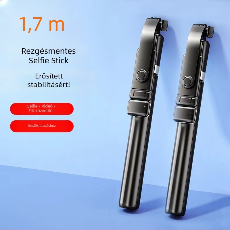 Bluetoothos selfie bot távirányítóval, kézi stabilizátorral és padlóra álló tripoddal élő közvetítéshez