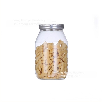 PET átlátszó zárható tárolóedény csomagoláshoz, alumínium fedél, műanyag tartály, 500 ml, modell 65130, Huafeng, eredet Cangzhou