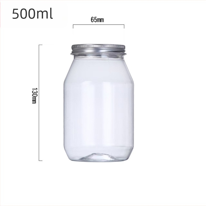 PET átlátszó zárható tárolóedény csomagoláshoz, alumínium fedél, műanyag tartály, 500 ml, modell 65130, Huafeng, eredet Cangzhou