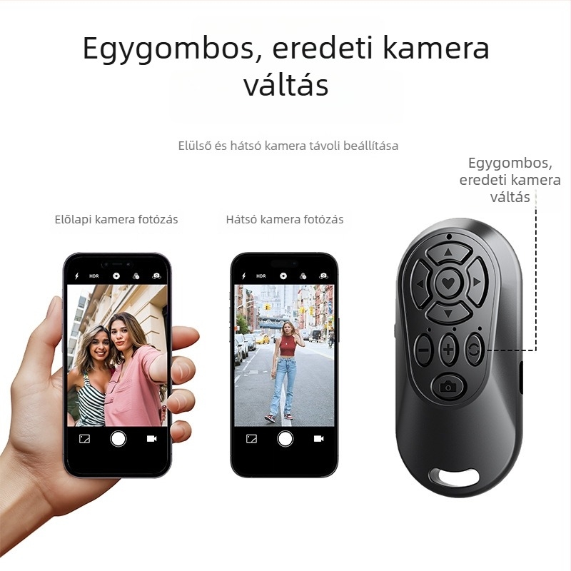 Újratölthető Bluetooth zoomos önarckép-készítő eszköz okostelefonokhoz, távirányítóval fényképezésre, élő közvetítésre, videómegnézésre és oldalak lapozására.