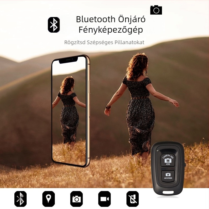 Bluetooth Selfie-vezérlő – Kétgombos, Bluetooth 4.0, ABS, 12 g