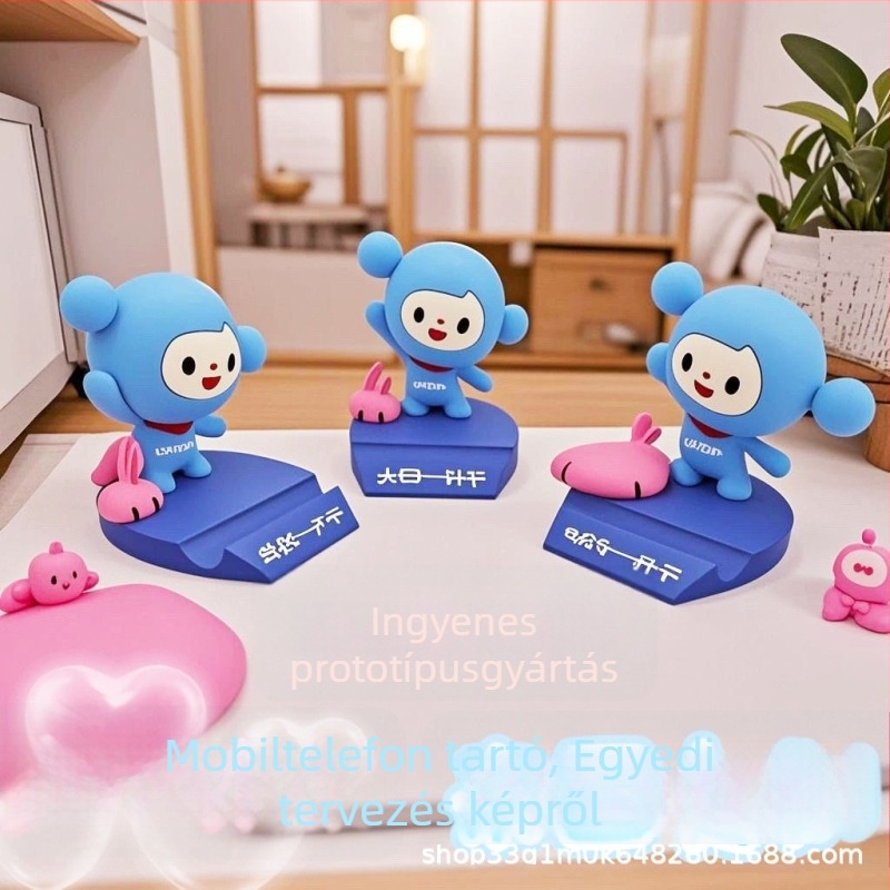 Személyre szabott asztali telefon-tartó aranyos rajzfilmfigura PVC puha gumi - DIY dizájn