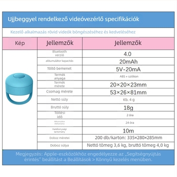 Fingertip Bluetooth ujjgyűrű Selfie-vezérlő Like gombbal és oldalváltóval — Modell Fingertip Praise 01, Bluetooth 5.0, ABS silica gel, kb. 4 g