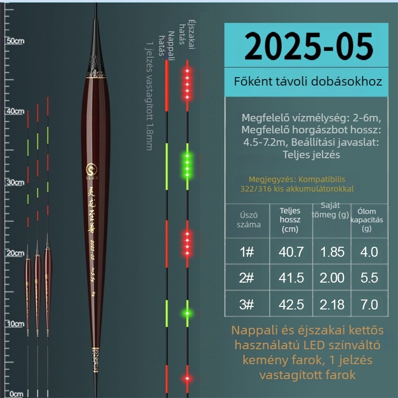 LED elektronikus úszó színt váltó világítással, nappal és éjszaka használható, hosszú dobás nagy halakhoz