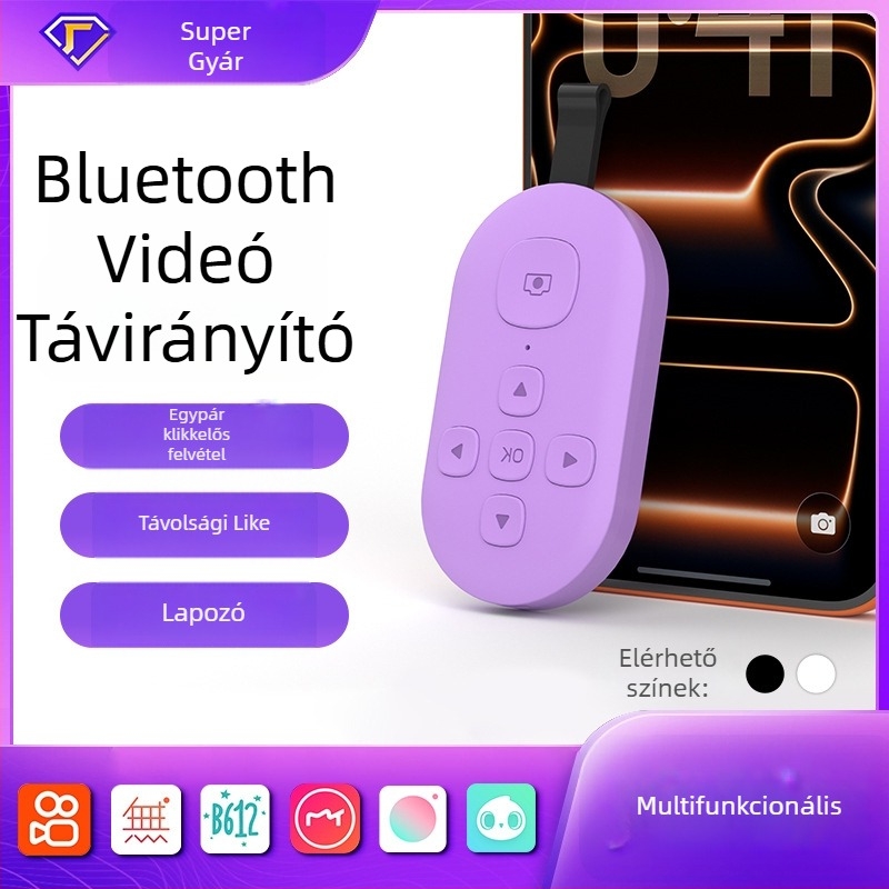 Mobiltelefonos videó távirányító, 7 gombos kivitel, DY08 modell, Bluetooth 5.0, ABS, 35 g