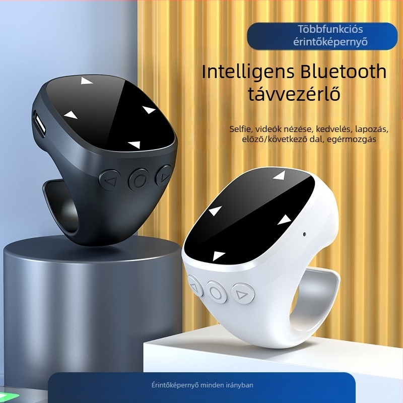 JX-13 Bluetooth gyűrűs távirányító okostelefonhoz – Kamera vezérlés, Selfie időzítő, Töltőtok, Modell: JX-13; Bluetooth 4.0; Anyag: Műanyag