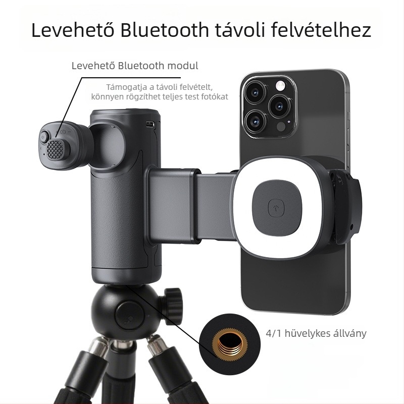 Egytengelyes telefonstabilizátor Bluetooth-selfi világítással, fókuszfunkcióval, élő közvetítéssel, töltőfénnyel és kültéri fotózásra szolgáló fogantyú