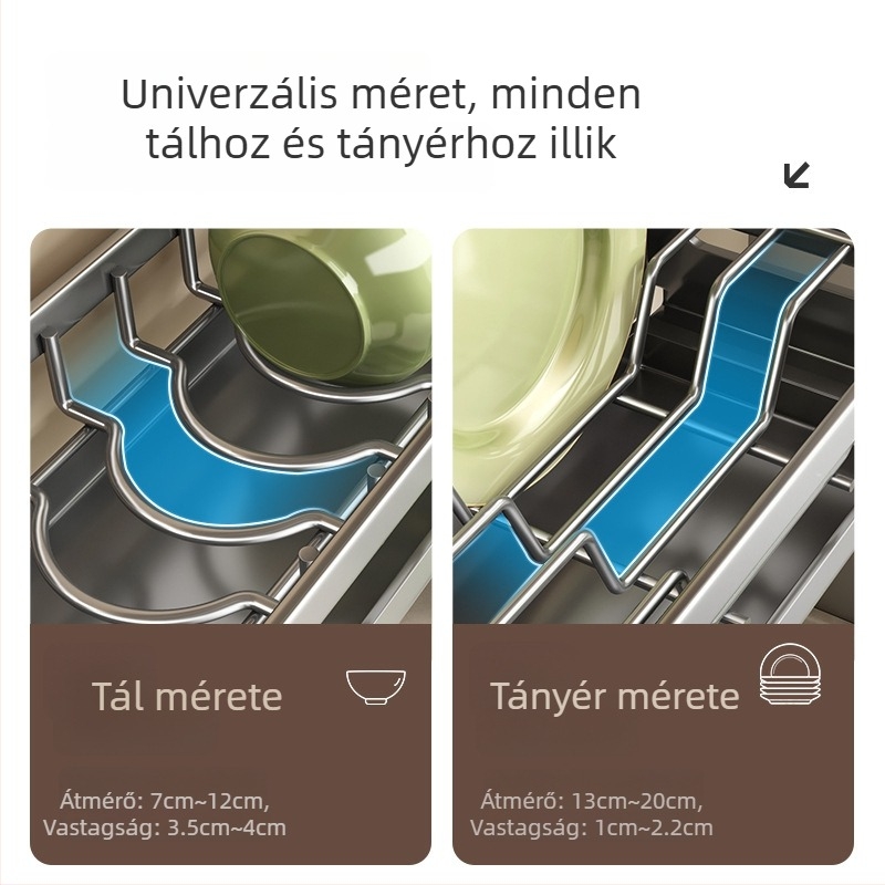 Gunmetal Gray falra szerelhető tál- és tányértartó, mosogató konyhai rendező, fúrás nélkül