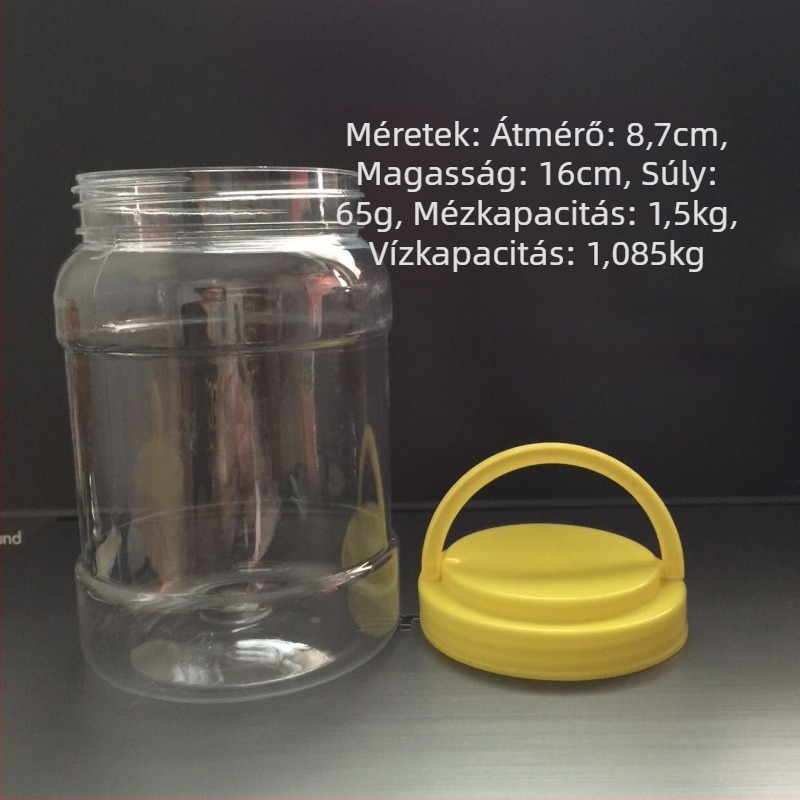 Négyzet alakú PET műanyag tárolóedény élelmiszerekhez, 1,5 kg / készlet, logó nélkül, univerzális csomagolás