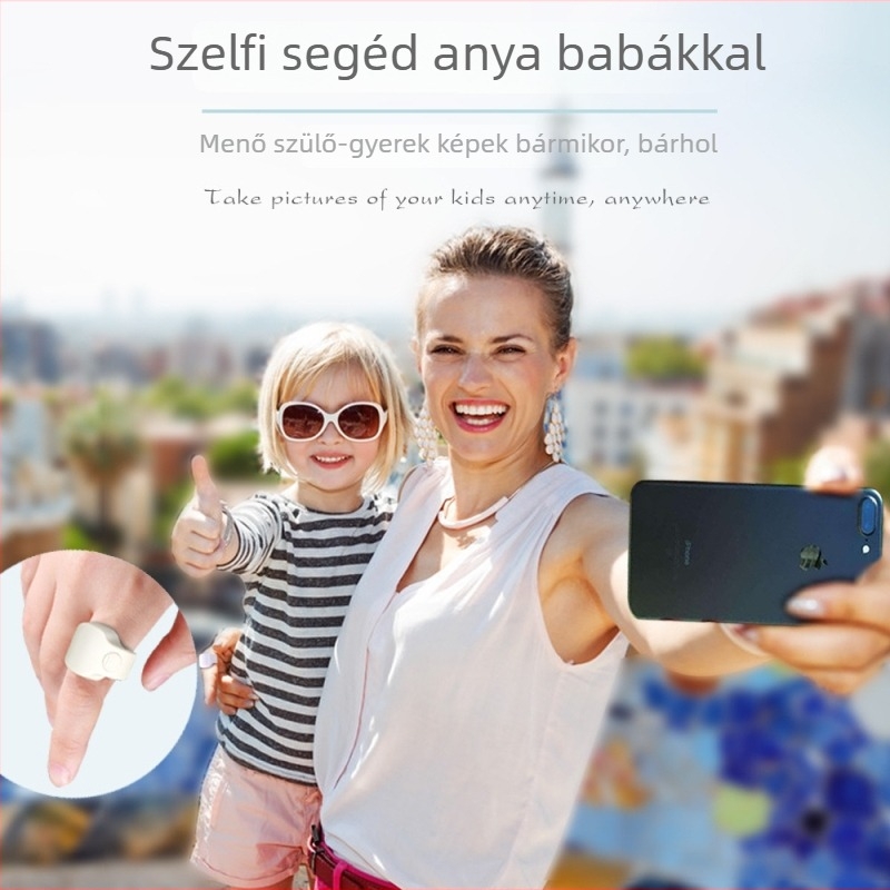 Okos gyűrű, újratölthető Bluetooth távirányítóval – Szelfi asszisztens, Modell R10, Bluetooth 5.0, ABS, tömeg 6 g