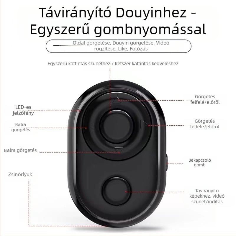 Bluetooth távvezérlős selfie bot, Modell 6220, Bluetooth 4.0, Műanyag, Tömeg 10