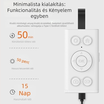 Töltésre képes Bluetooth videó távirányító okostelefonokhoz (Selfie gomb, Like, Oldalváltás) (DY18; BT 4.2; ABS; 35 g)