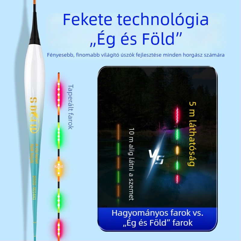 LED világító elektronikus horgászúszó – ultra vékony test, színváltó, nappali/éjszakai használat, nagy érzékenység, vertikális sodrású úszó
