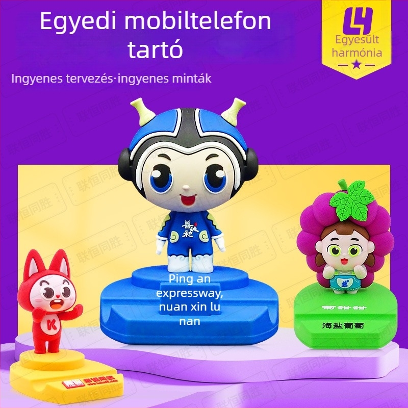 Asztali telefontartó 3D karikatúra figura és vállalati logóval, PVC puha gumi