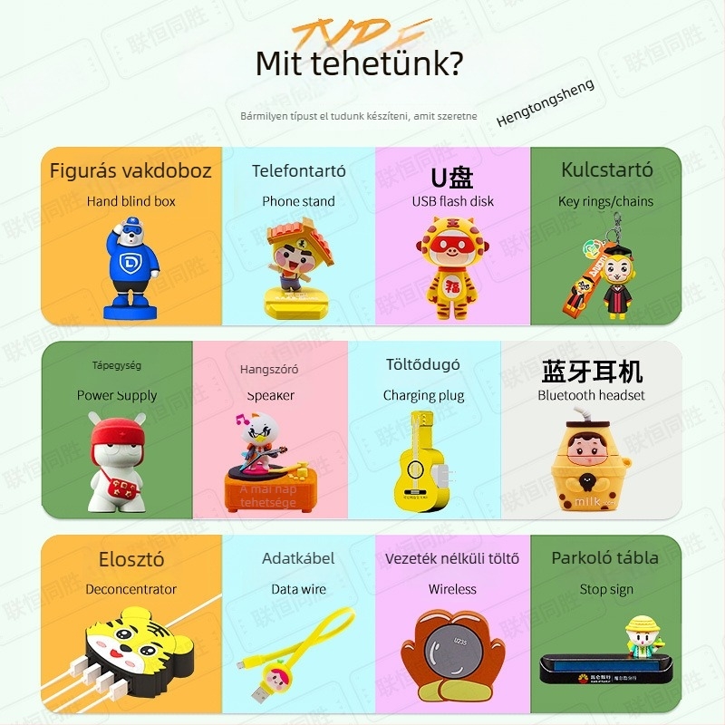 Asztali telefontartó 3D karikatúra figura és vállalati logóval, PVC puha gumi