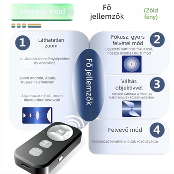 BK-CH2A Bluetooth telefonos távirányító – kettős módú fényképezés (zoom és fókusz), videókezelés és oldalváltás; 15 m hatótávolság; Bluetooth 5.0; kompatibil iOS, Android és HarmonyOS