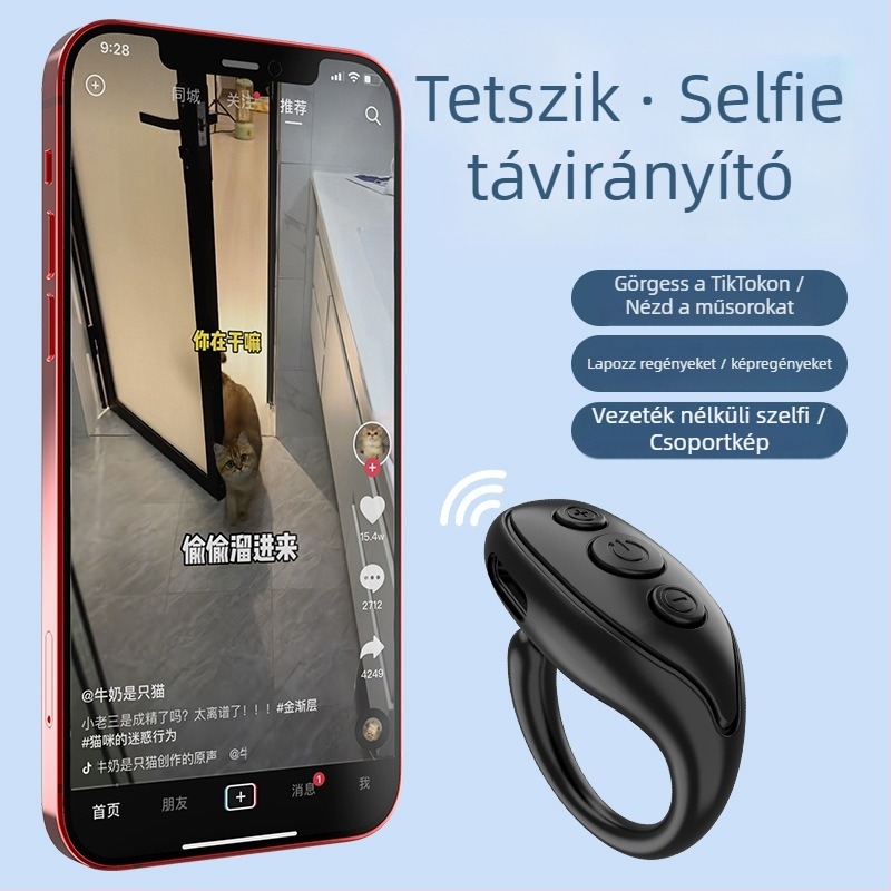Okostelefon Bluetooth távirányító – JX03, ABS test, Bluetooth 4.0, gyűrűs selfie bot