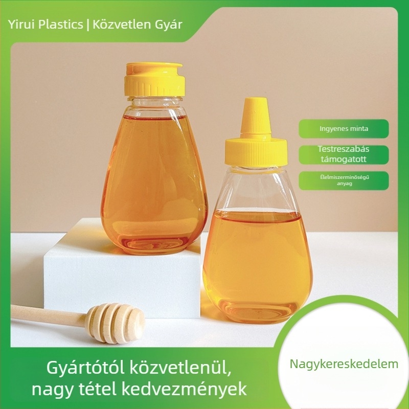 Mézes üveg fan alakú nyomófejjel és szilikon szeleppel, PET műanyagból, modell GF064, Yi Rui